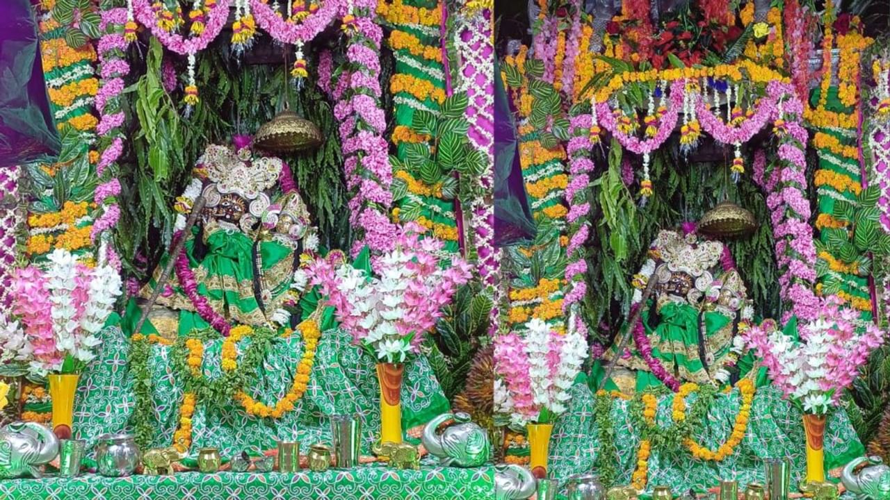 हाथों में वंशी धारण कर हिंडोले में सवार हुईं राधा रानी, हरियाली तीज पर मनाया गया झूलनोत्सव