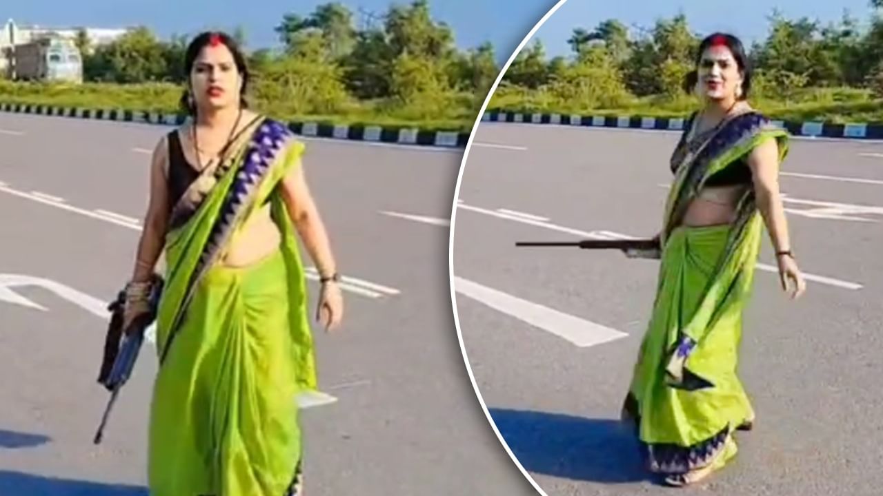 गजब भौकाल! हाथ में हथियार लेकर एक्सप्रेस-वे पर महिला ने बनाई रील