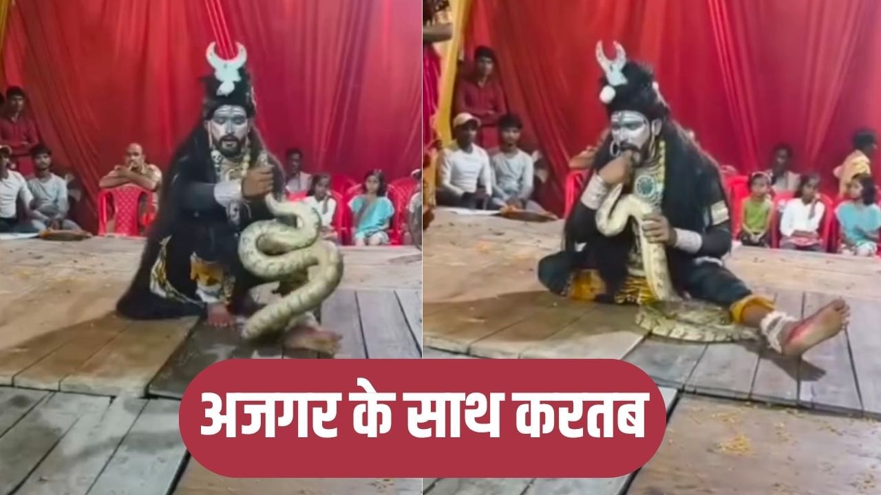 दुर्गा पूजा पंडाल में अजगर लपेटकर डांस करने लगे ‘शिव’, सोशल मीडिया में वायरल हो रहा वीडियो
