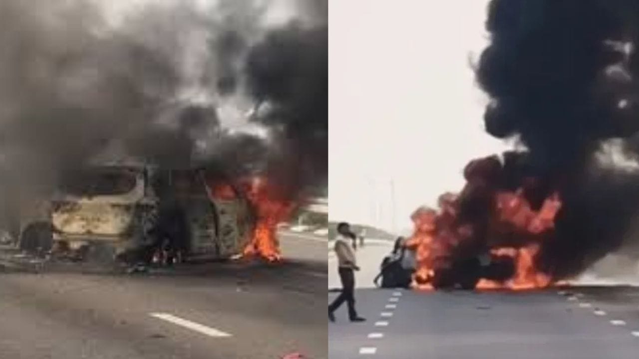 पूर्वांचल एक्सप्रेसवे पर मौत का मंजर… दो कारों में टक्कर के बाद लगी भीषण आग, 5 लोगों की मौके पर मौत