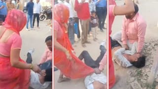 35 सेकंड में 37 चप्पलें… अलीगढ़ में थाने के बाहर महिला ने युवक को जमकर पीटा, वीडियो वायरल