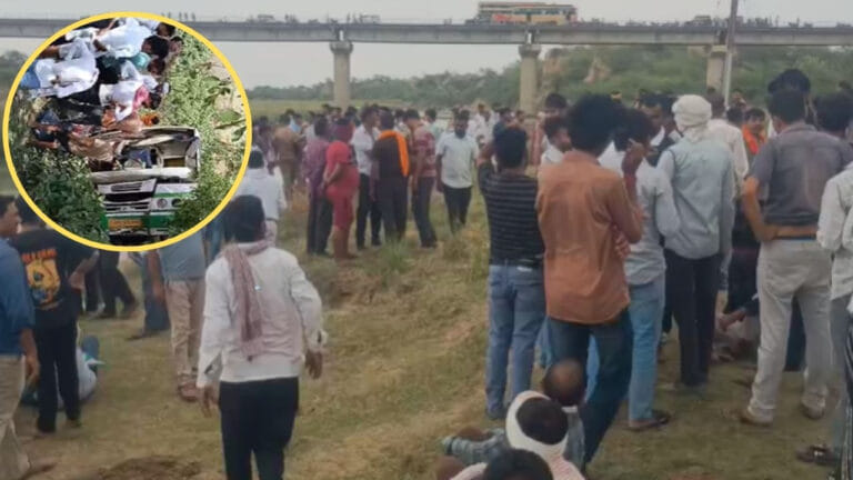 जालौन में यात्रियों से भरी बस पलटी, दर्जनों घायल; हेल्पर चला रहा था बस